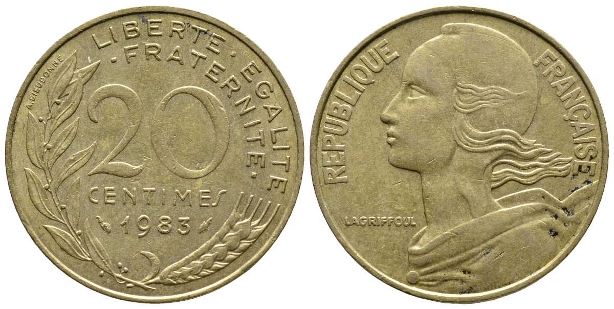 ФРАНЦИЯ 20 САНТИМОВ 1983 KM 930 медь алюминий никель 93-1343