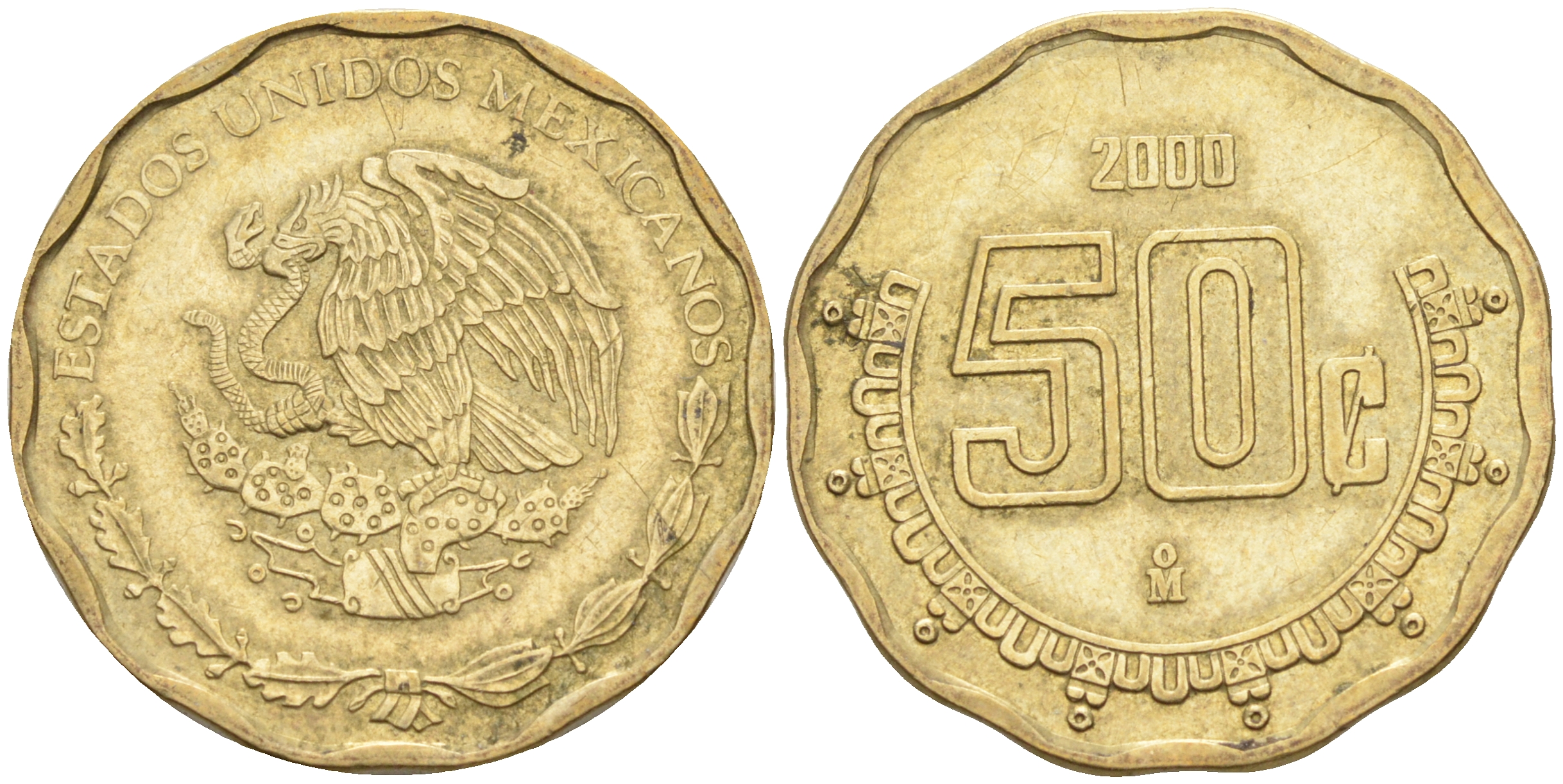 Мексика 50 сентаво 2000 KM 549 алюминиевая бронза 63-1313