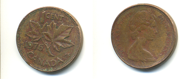 Канада 1 цент 1976 Елизавета II (1952-2022), кленовый лист KM 59.1 бронза177-1347