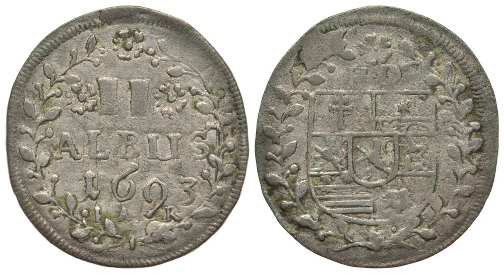 Гессен-Дармштадт 2 альбус 1693 IAR KM 82, Hoff. 3469 серебро 1522-724