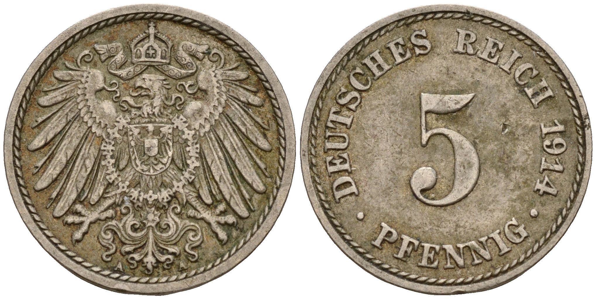 Германия 5 пфеннигов 1914 A J.12, KM 11 медно-никель    4598-1148