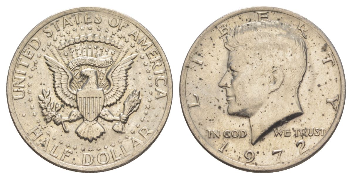 США 1/2 доллара (50 центов) 1972 Джон Кеннеди KM 202b медь плакированная медно-никелем aUNC 4140-726