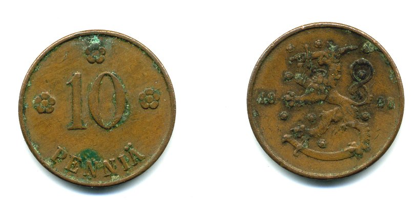 Финляндия 10 пенни 1926 республика (1918-1962) KM 24 медь 46-1534