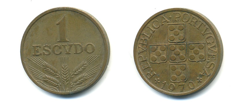 Португалия 1 эскудо 1970 KM 597 бронза 80-415