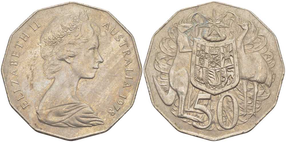 Австралия 50 центов 1978 Елизавета II (1952-2022), герб Австралии, кенгуру KM 68 медно-никель 107-115