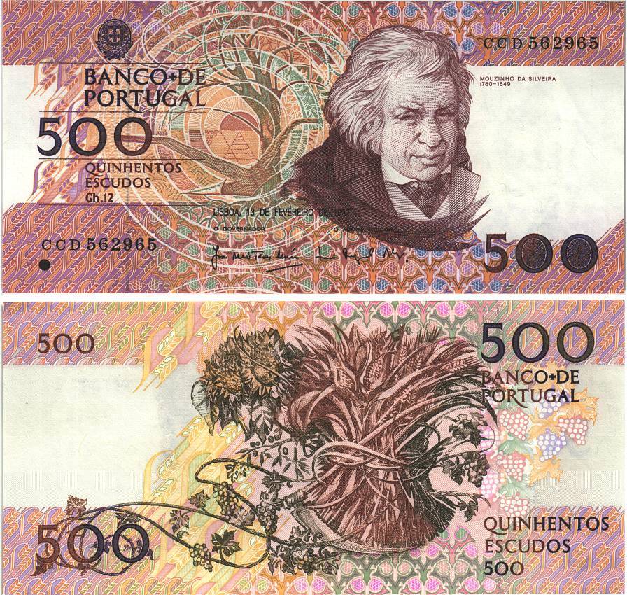 ПОРТУГАЛИЯ 500 ЭСКУДО 1992 ЖОЗЕ КСАВЬЕ МУЗИНЬО ДА СИЛЬВЕЙРА, 13 ФЕВРАЛЯ 1992 Pick 180d бумага XF 8606-34-1-1