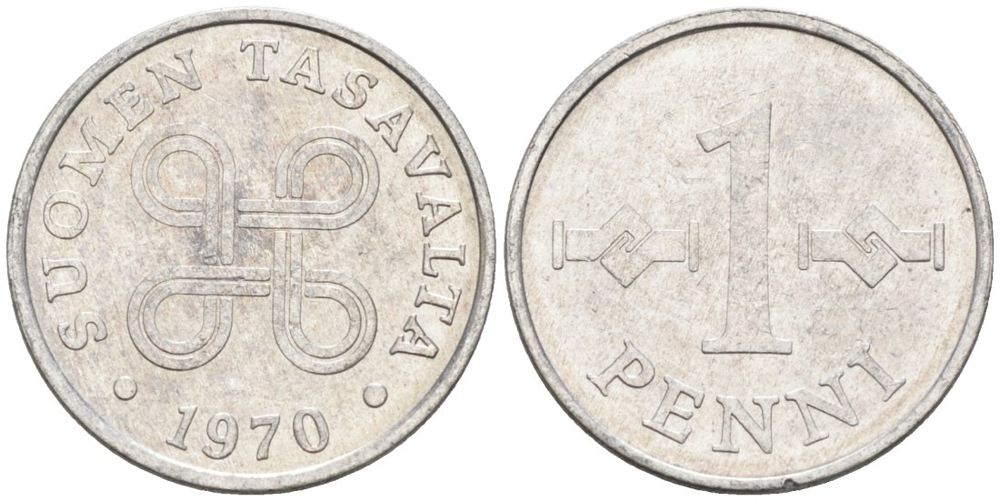 Финляндия 1 пенни 1970 KM 44а алюминий 4564-859