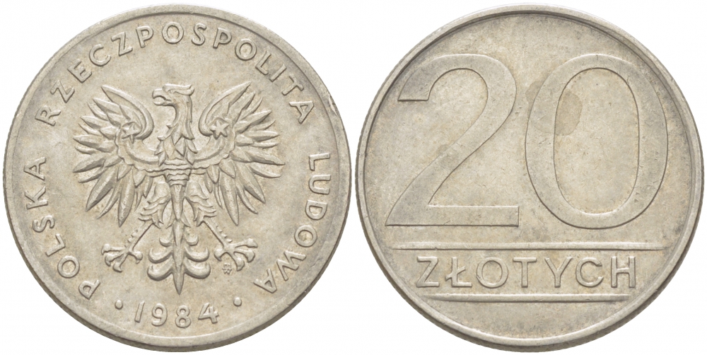 ПОЛЬША 20 ЗЛОТЫХ 1984 MW KM 153.1 медно-никель 213-837