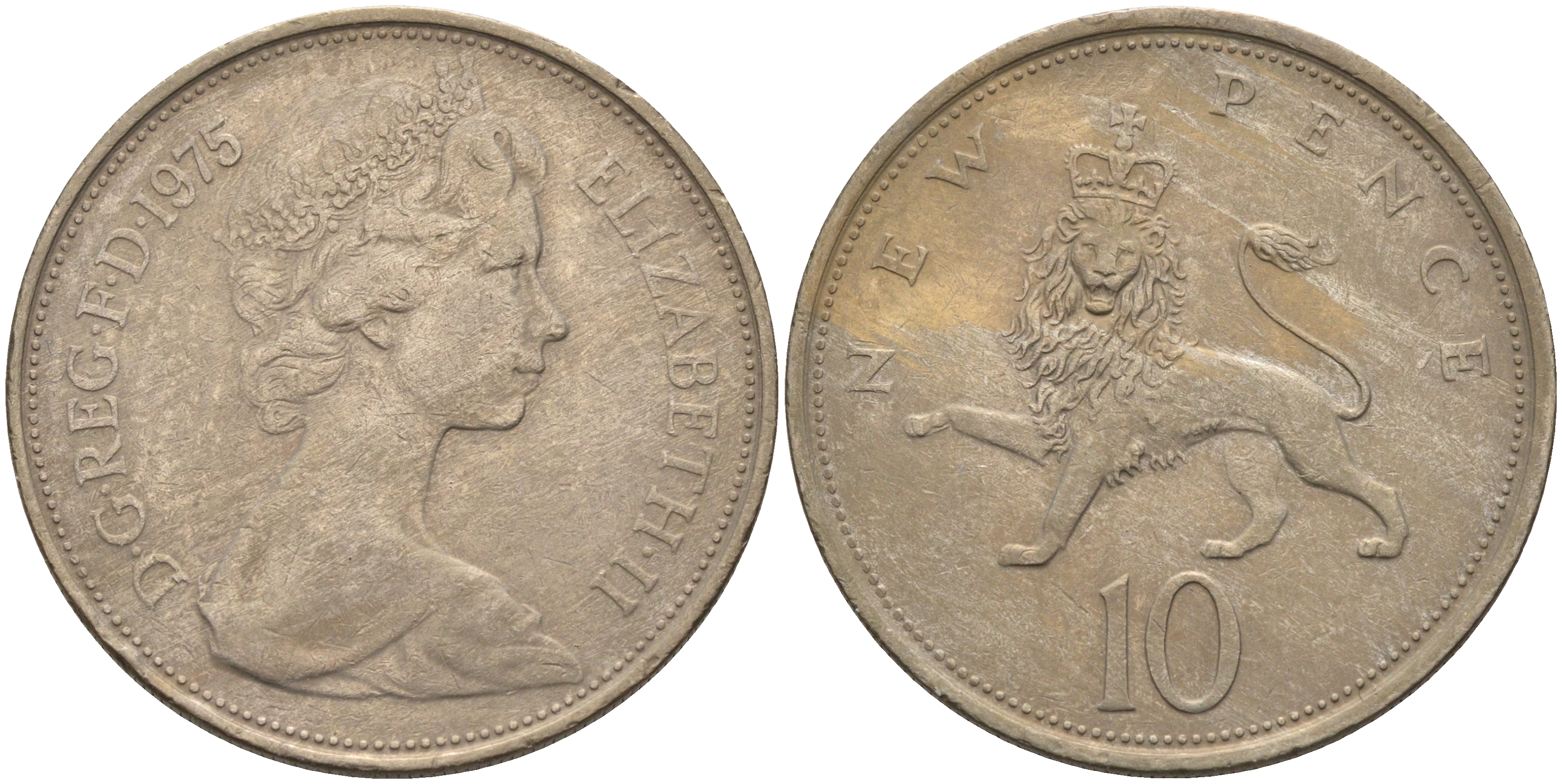 Великобритания 10 пенсов 1975 Елизавета II (1952-2022) KM 912, Spink 4231 (F1) медно-никель  4593-115