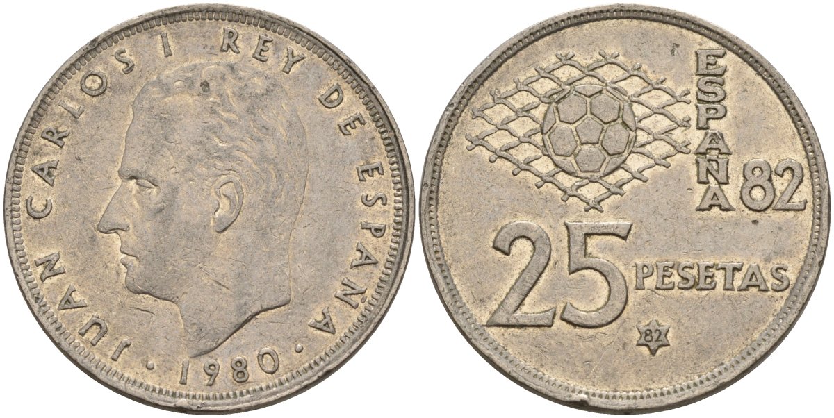 Испания 25 песет 1980 (82) Хуан Карлос I (1975 - 2014) KM 818 медно-никель 4149-1122