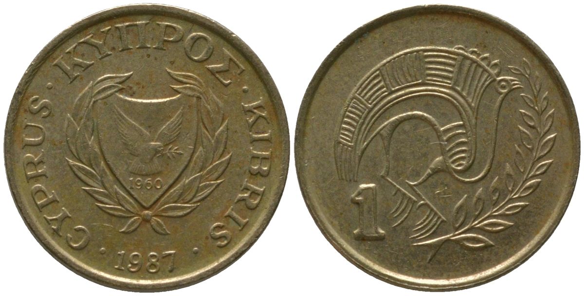 Кипр 1 цент 1987 KM 53.2 никель латунь 4154-732