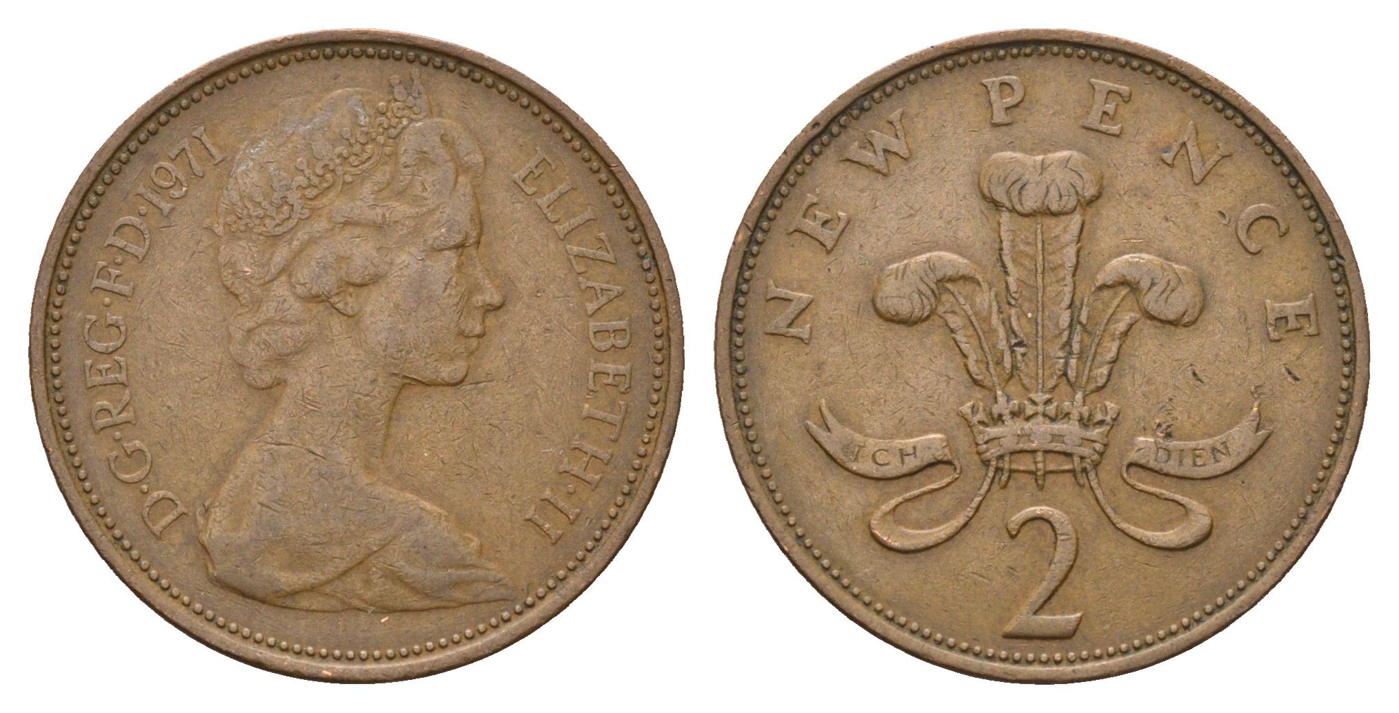 Великобритания 2 пенса 1971 Елизавета II (1952-2022) KM 916, Spink 4235 (C1) бронза 4637-1222