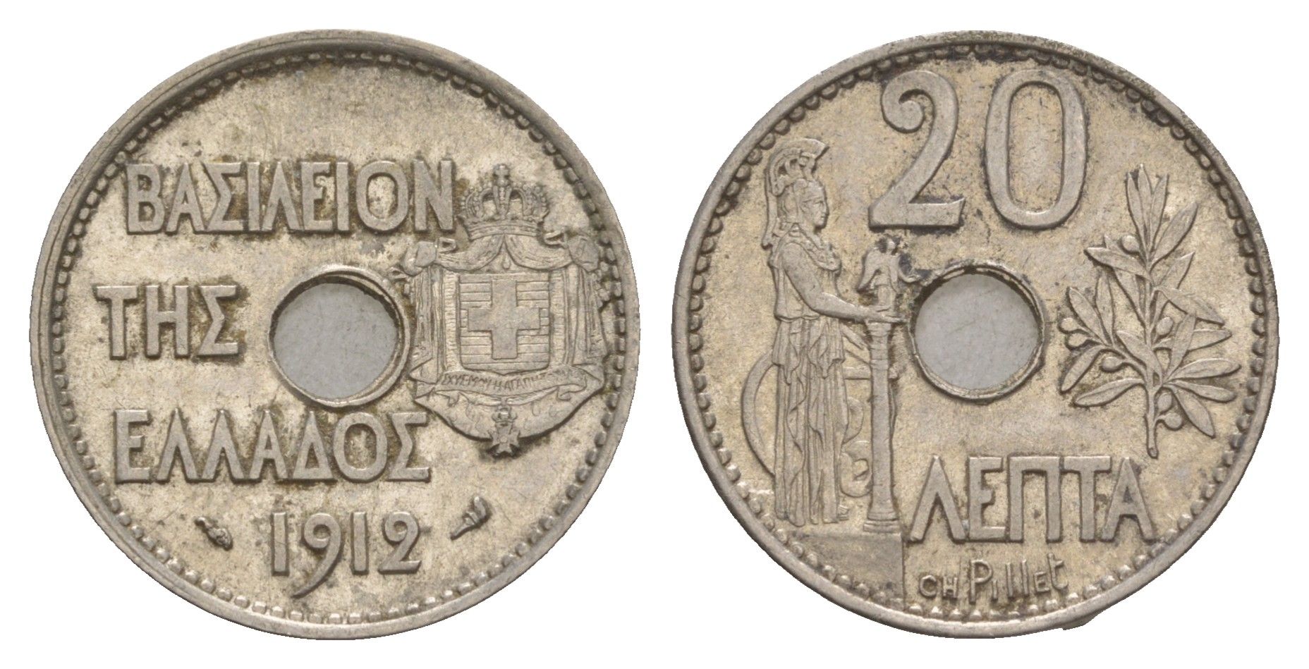 Греция 20 лепт 1912 Георг I (1863-1913), Афина KM 64 никель aUNC 4654-1056