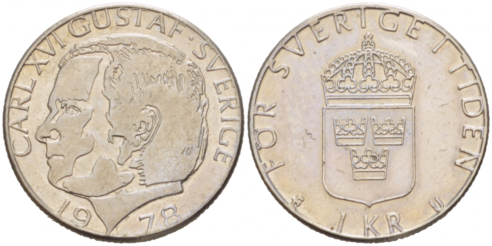 Швеция 1 крона 1978 Карл XVI Густав (1973- ) KM 852 медь плакированная медно-никелем 77-641