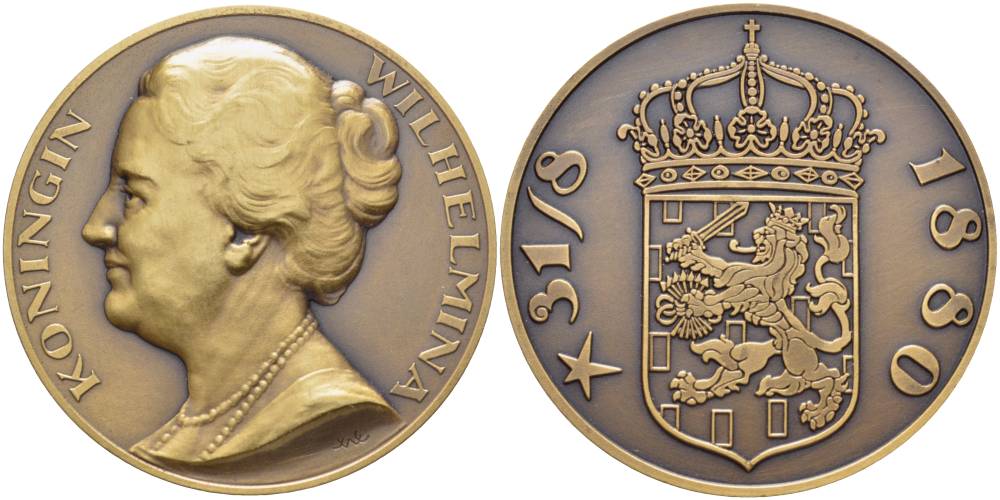 НИДЕРЛАНДЫ МЕДАЛЬ ND КОРОЛЕВА НИДЕРЛАНДОВ ВИЛЬГЕЛЬМИНА РОДИЛАСЬ 31 АВГУСТА 1880, ПРАВИЛА (1890-1948), ДИАМЕТР 50 ММ. 01-167-45