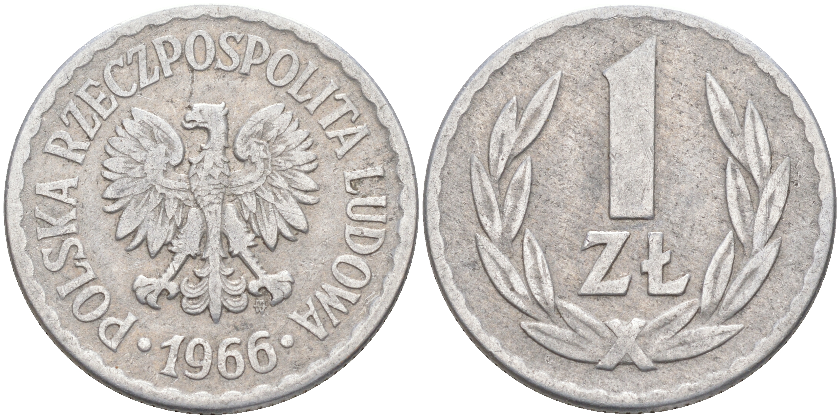 ПОЛЬША 1 ЗЛОТЫЙ 1966 MW KM 49.1 алюминий 106-526