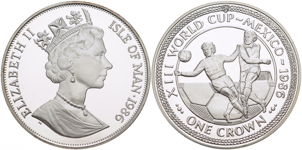 Остров Мэн 1 крона 1986 чемпионат мира по футболу 1986 года в Мексике, два игрока КМ 162b серебро PROOF 1081-1-61