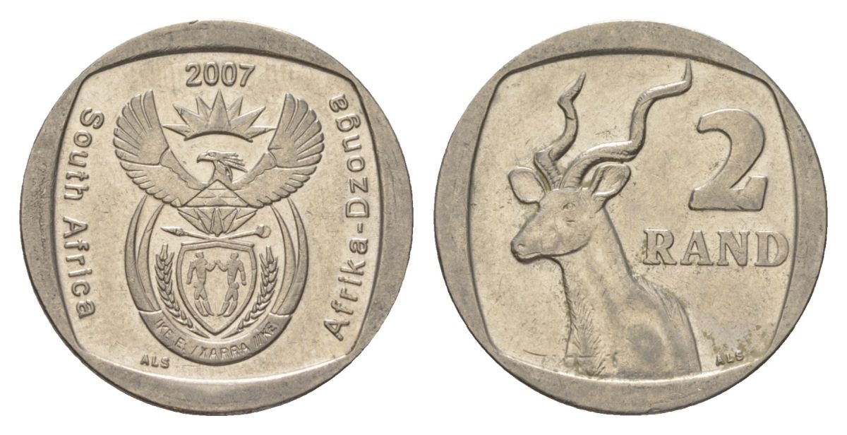 ЮАР 2 ранда 2007 KM 296 медь плакированная никелем aUNC 4628-153