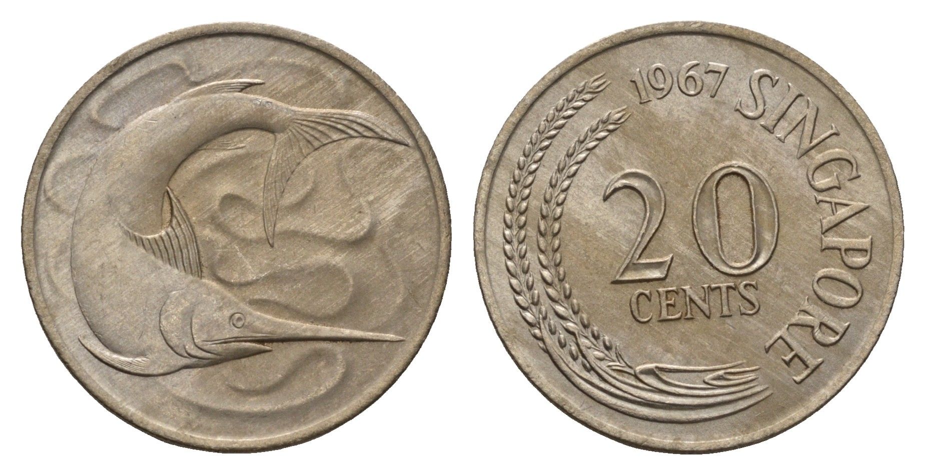 Сингапур 20 центов 1967 KM 4 медно-никель BU 4671-415