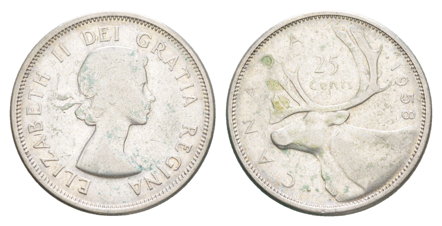 Канада 25 центов 1958 Елизавета II (1952-2022), олень KM 52 серебро 73-1632