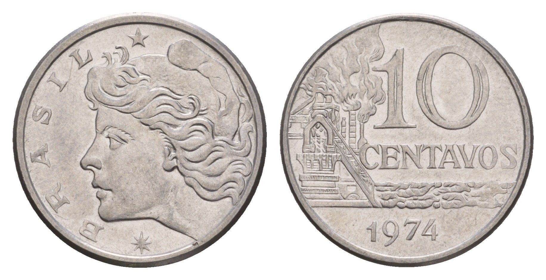 Бразилия 10 сентаво 1974 KM 578.1a нержавеющая сталь UNC 4655-1064