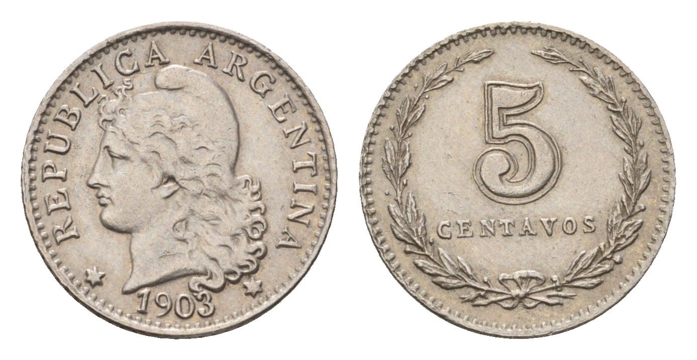 Аргентина 5 сентаво 1903 KM 34 медно-никель 4674-1015