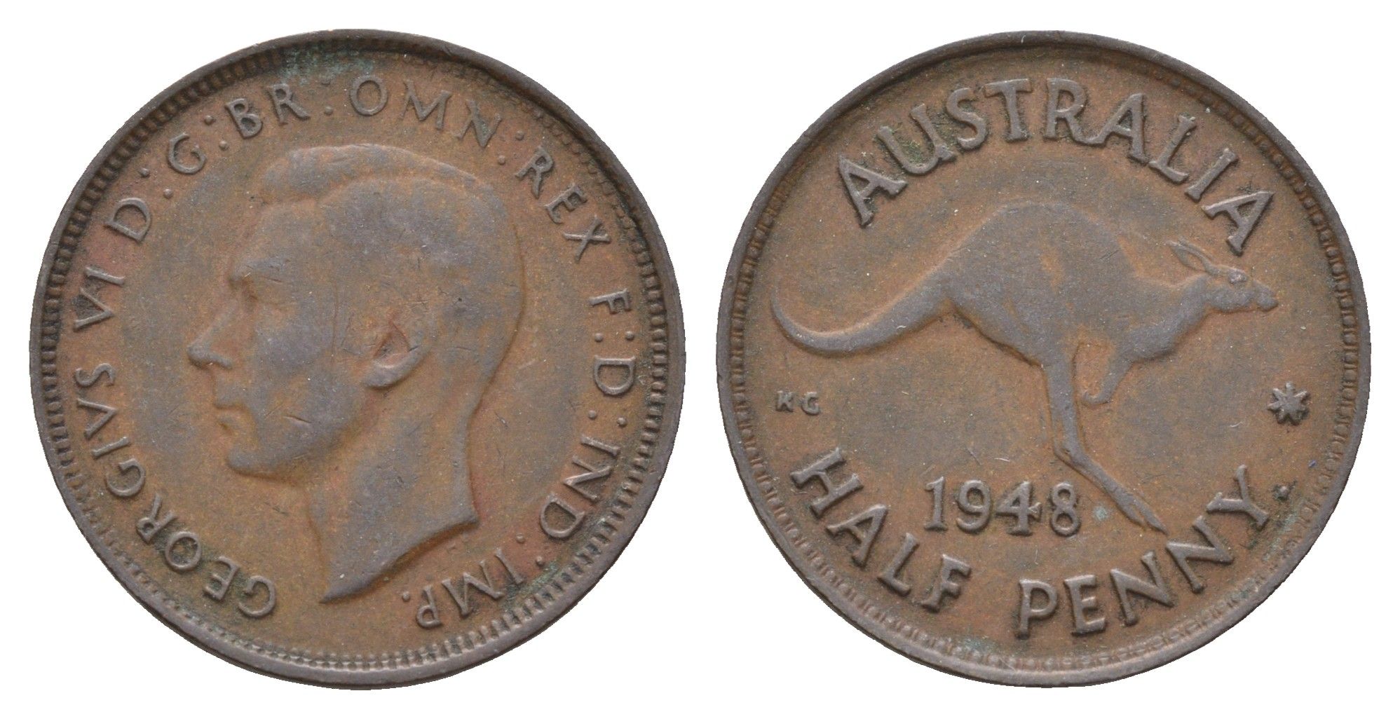 Австралия 1/2 пенни 1948 Георг VI (1936-1952), кенгуру KM 41 бронза 4671-441