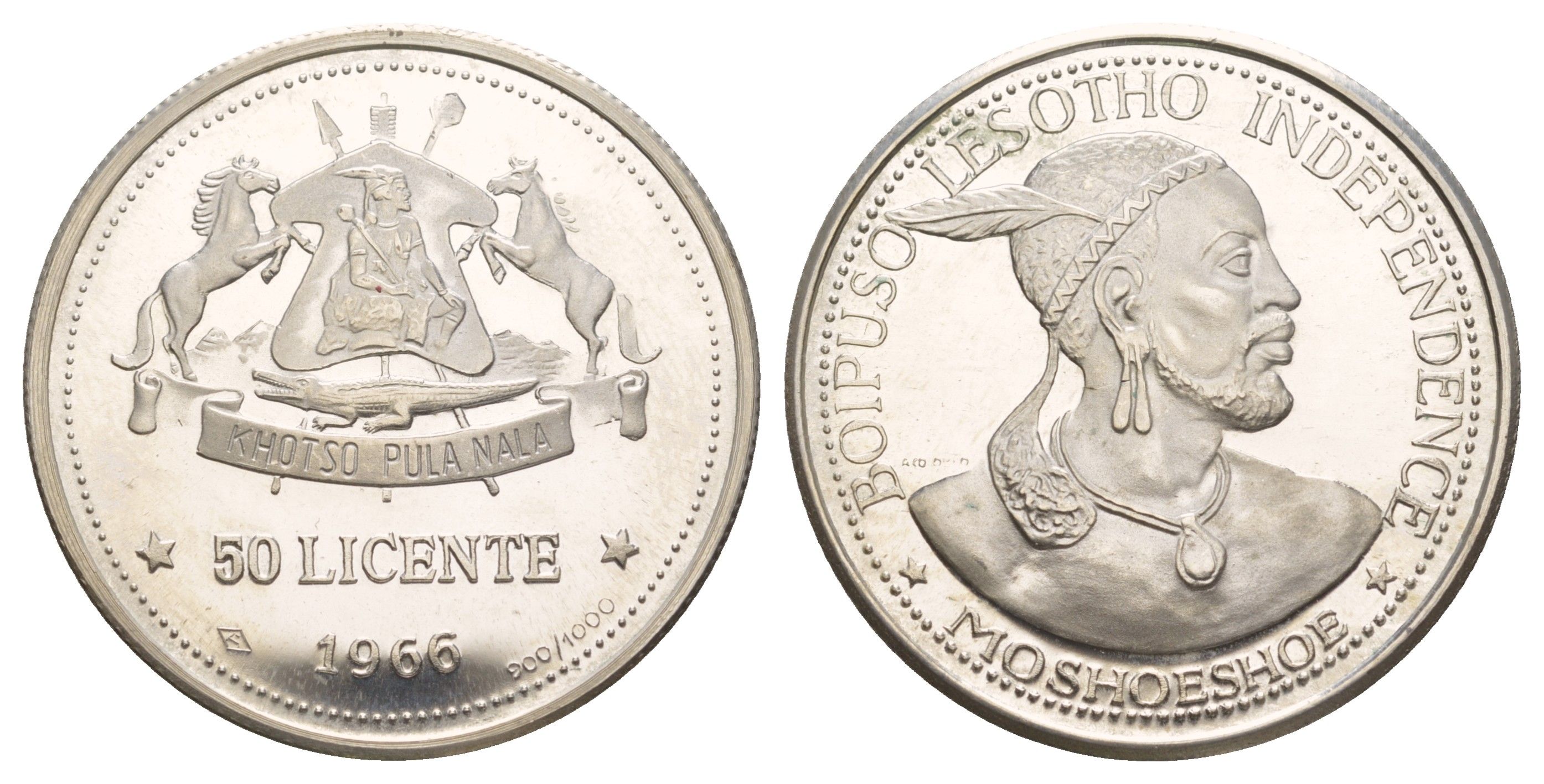 Лесото 50 лисенте 1966 Независимость KM 4 серебро PROOF 413-3342