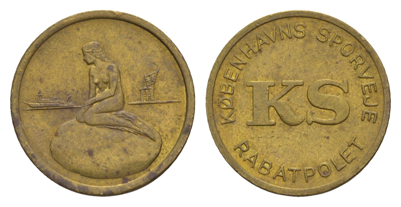 Дания, Копенгаген транспортный (трамвайный) жетон ND Статуя Русалочки в гавани Копенгагена, диаметр 20,5 мм, вес 2,9 гр латунь 4655-663