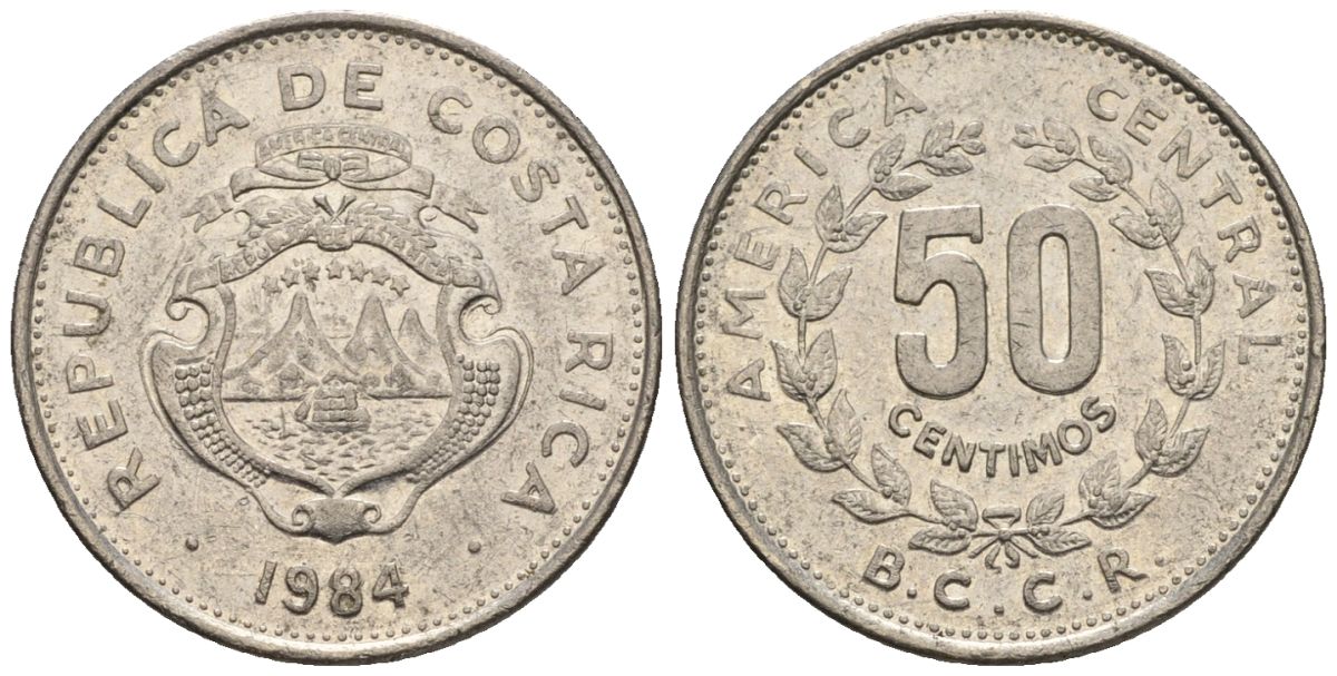 Коста-Рика 50 сентимо 1984 KM 09.2 никель сталь 4516-236
