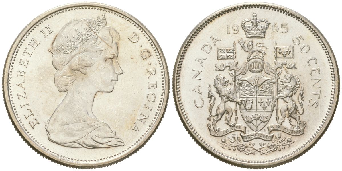 Канада 50 центов 1965 Елизавета II (1952-2022) KM 63 серебро UNC 68-915