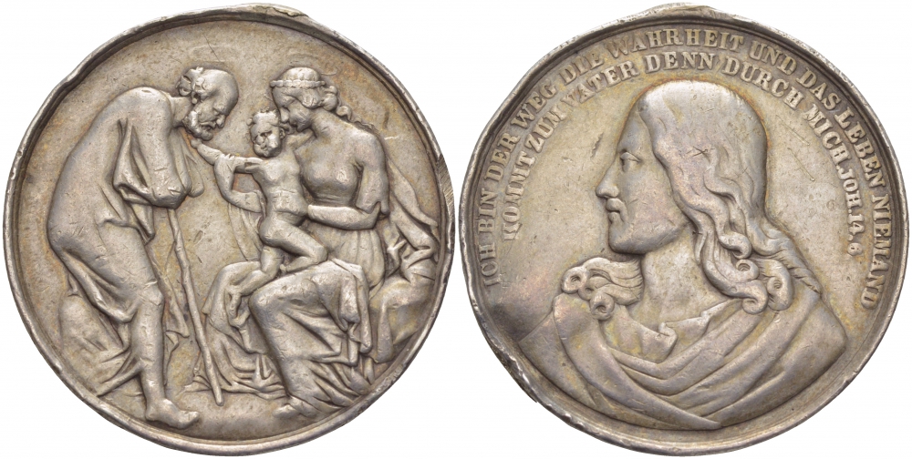 ГЕРМАНИЯ ЖЕТОН ОБЕРЕГ ND СВЯТОЕ СЕМЕЙСТВО, Я ЕСТЬ ПУТЬ И ИСТИНА И ЖИЗНЬ НИКТО, ДИАМЕТР 37 ММ., ВЕС 17 ГР. серебро 01-147-32