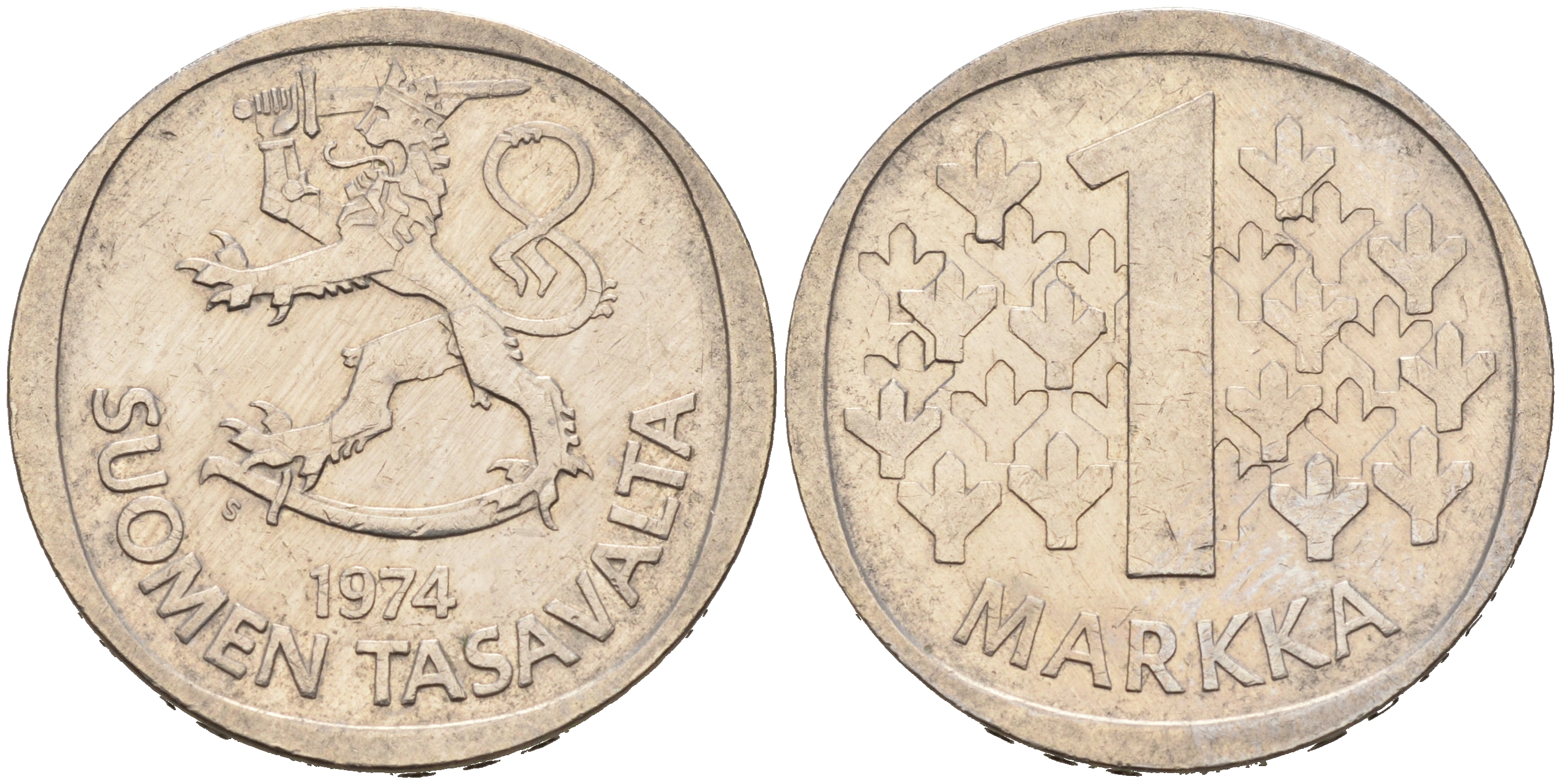 ФИНЛЯНДИЯ 1 МАРКА 1974 S KM 49a медно-никель 4566-437