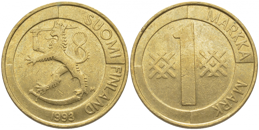 ФИНЛЯНДИЯ 1 МАРКА 1993 M KM 76 алюминиевая бронза 4448-331