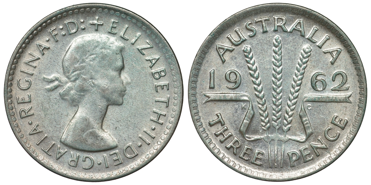 Австралия 3 пенса 1962 m, Елизавета II (1952-2022) KM 57 серебро 71-828
