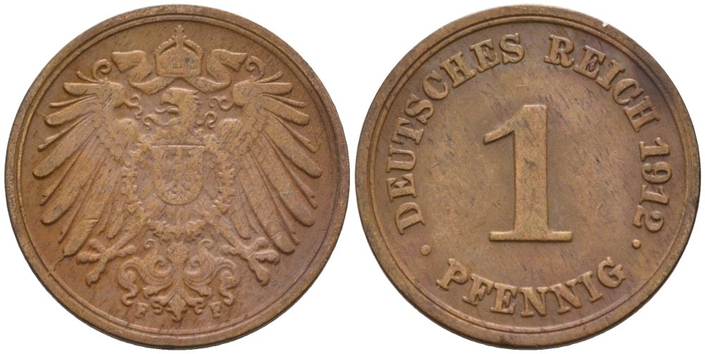Германия 1 пфенниг 1912 F KM 10, J. 10 медь 4576-236
