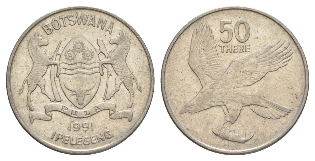 Ботсвана 50 тхебе 1991 Орлан-крикун KM 7a сталь плакированная никелем 4526-315