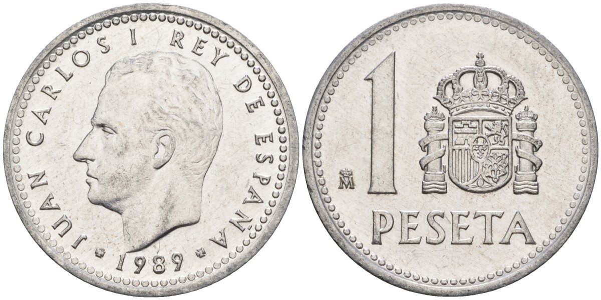 Испания 1 песета 1989 M, Хуан Карлос I (1975-2014) KM 821 алюминий 4448-913