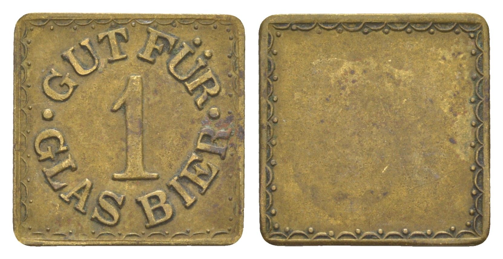 Германия жетон на 1 бутылку пива ND размер 20x20 мм, вес 3,5 гр латунь 4613-914