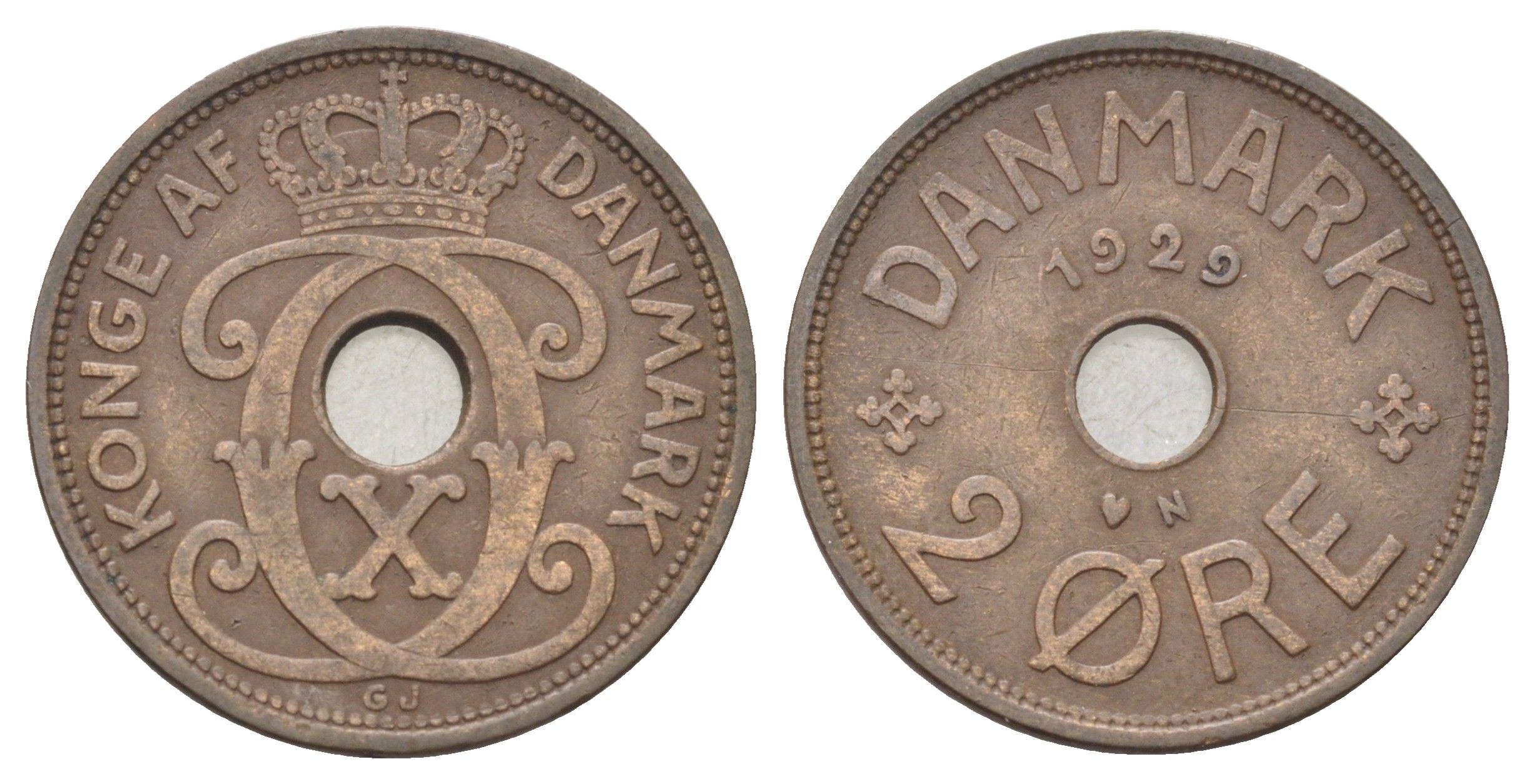 Дания 2 эре 1929 N, Кристиан X (1912-1947) KM 827 бронза 4701-749