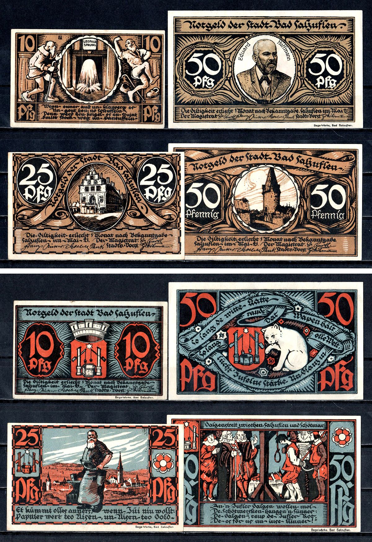 Бад-Зальцуфлен (Липпе) полный набор из 4 нотгельдов (10, 25 и 50 пфеннигов) 1921 Mehl Grabowski 1159.1 бумага UNC (пресс) 7556-66-3-1