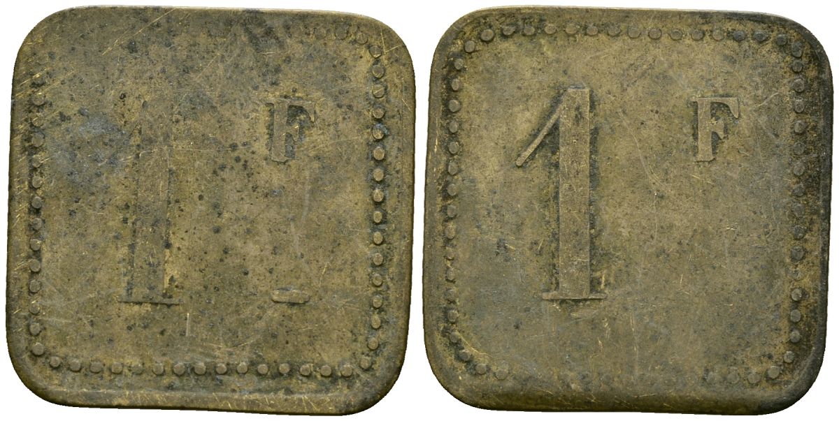 Франция 1 франк XIX-XX век ресторанный жетон латунь 4166-816