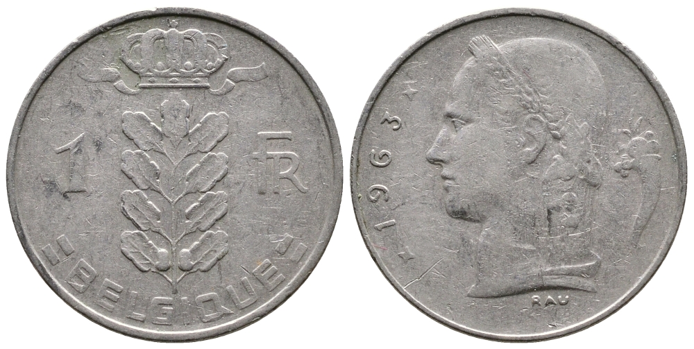 Бельгия 1 франк 1963 Belgique, Бодуэн I (1951-1993) KM 142.1 медно-никель 4382-954