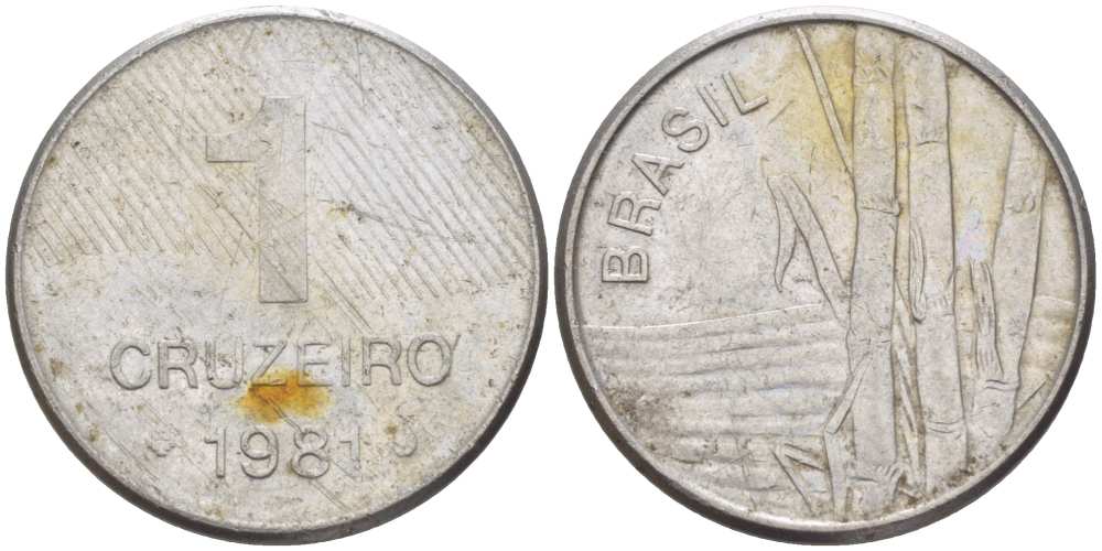 Бразилия 1 крузейро 1981 сахарный тростник KM 590 нержавеющая сталь 51-1834