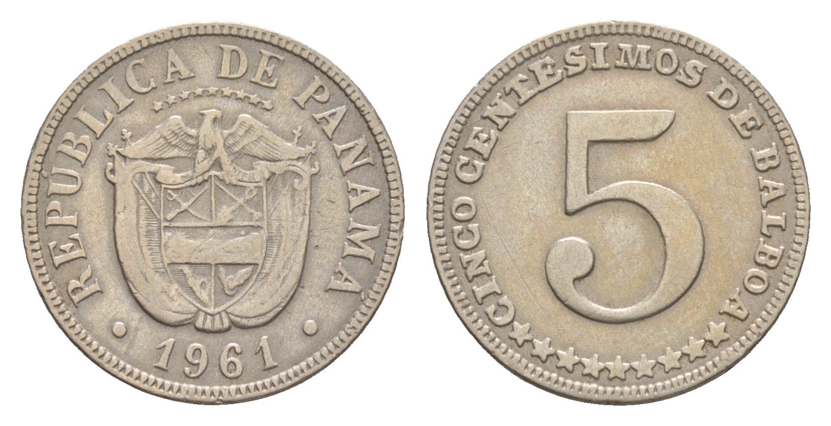 Панама 5 сентесимо 1961 тираж 1.000.000 экземпляров KM 23.1 медно-никель 4643-1266