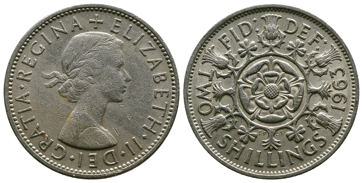 Великобритания 2 шиллинга (флорин) 1963 Елизавета II (1952-2022) KM 906, Spink 4146 медно-никель 4382-436
