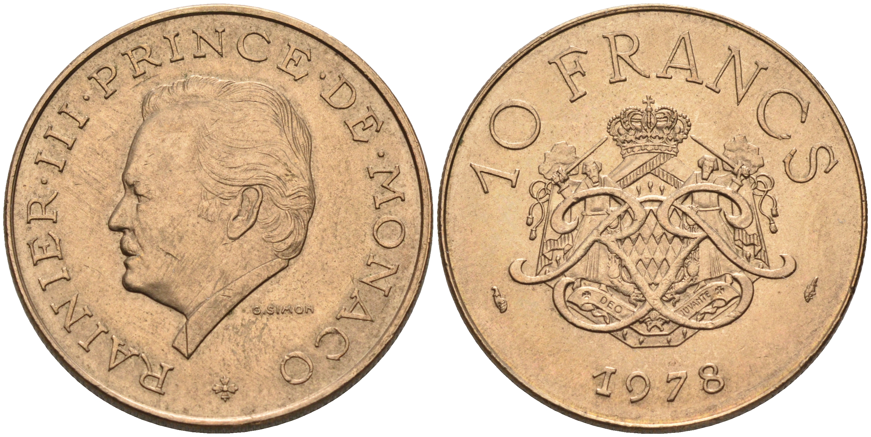 Монако 10 франков 1978 Ренье III (1949-2005) KM 154  медь никель алюминий    4140-1126