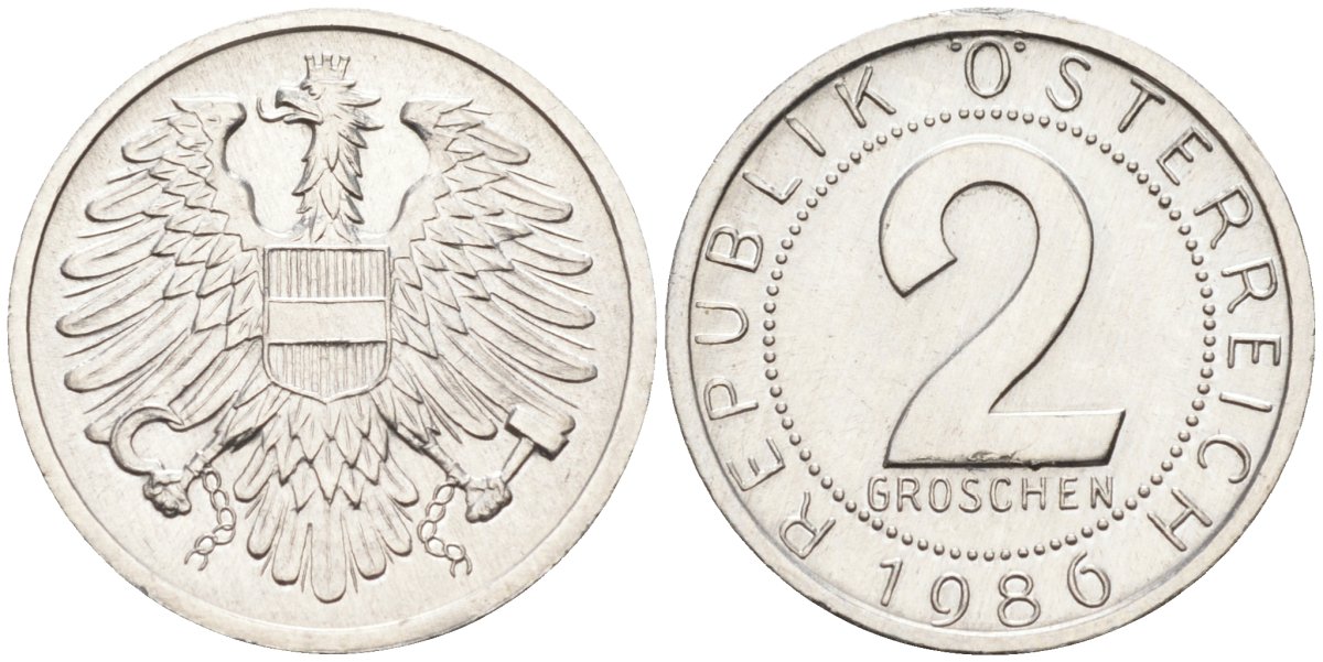 Австрия 2 гроша 1986 KM 2876 алюминий 4580-216