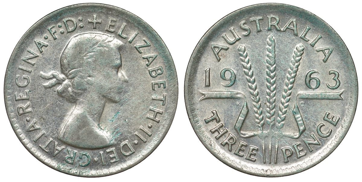 Австралия 3 пенса 1963 m, Елизавета II (1952-2022) KM 57 серебро 71-837