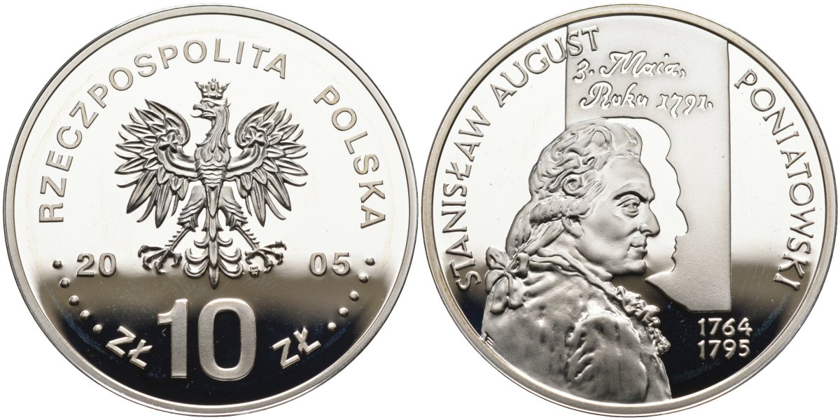 Польша 10 злотых 2005 MW, Станислав Август Понятовский (1764-1795) KM 552 серебро PROOF 11-227-33